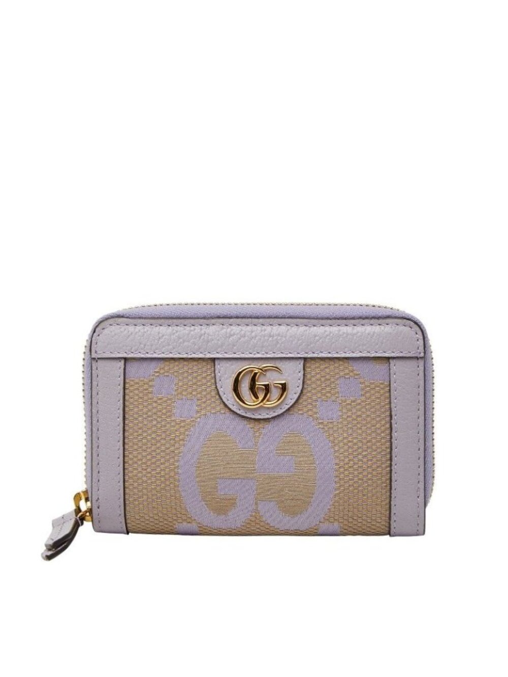 Gucci Jumbo GG Card Case Coin Purse Beige Purple Canvas Leather